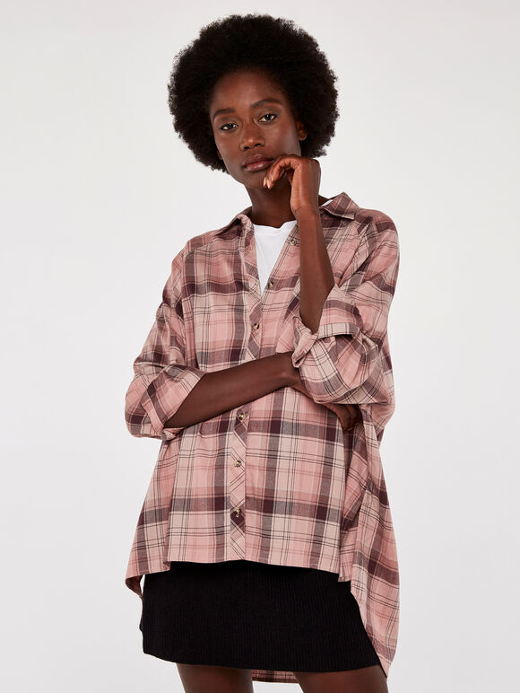 Check Oversized Shirt, Pink, large