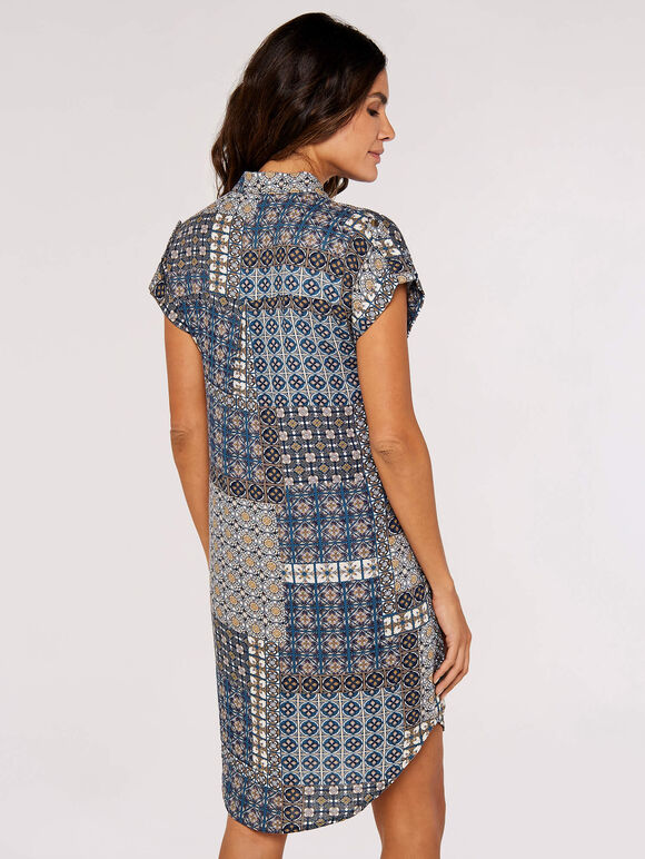 Mini-robe chemise patchwork, bleu marine, grand