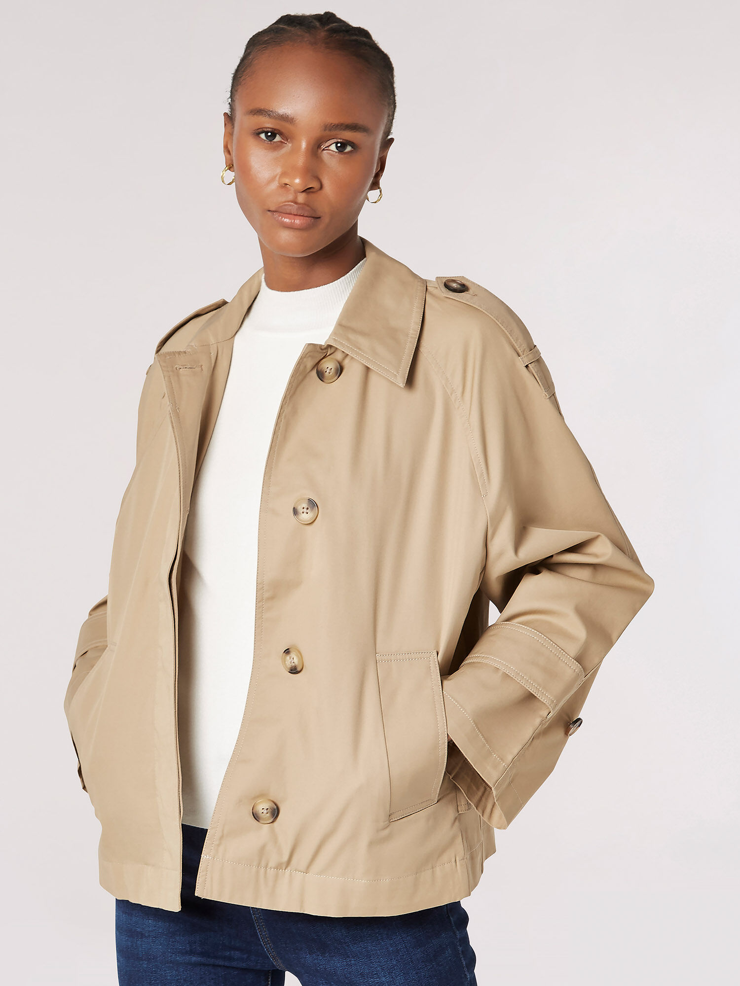 Short Cotton Trench Coat