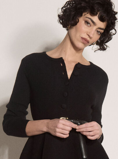 Peplum Hem Rbbed Knit Cardigan