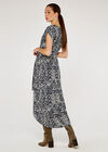 Abstract Print Crepe Wrap Dress, Blue, large