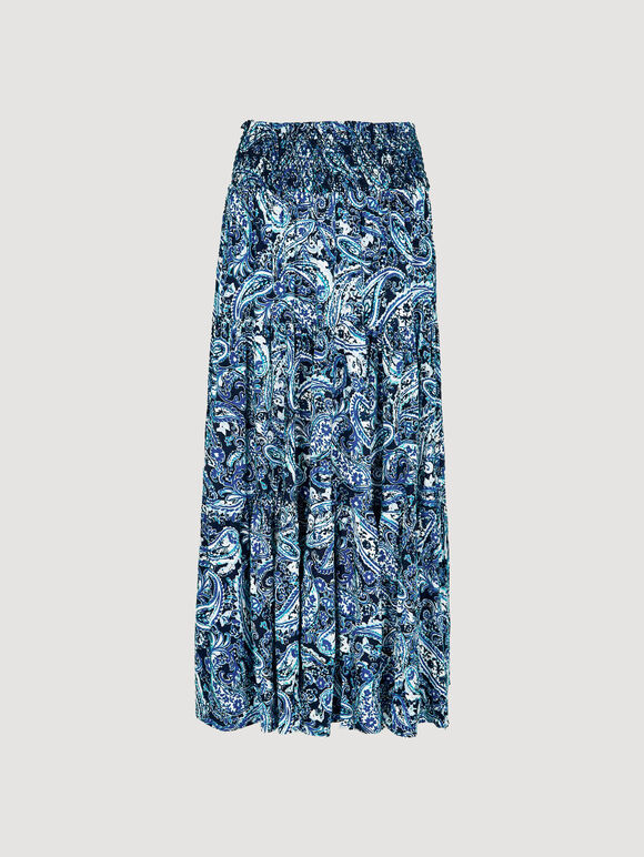 Paisley Tiered Maxi Skirt, Navy, large