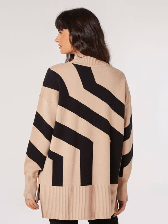 Oversized Geometric Stripe Jumper, Stone, large