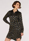 Foil Shirt Mini  Dress, Black, large