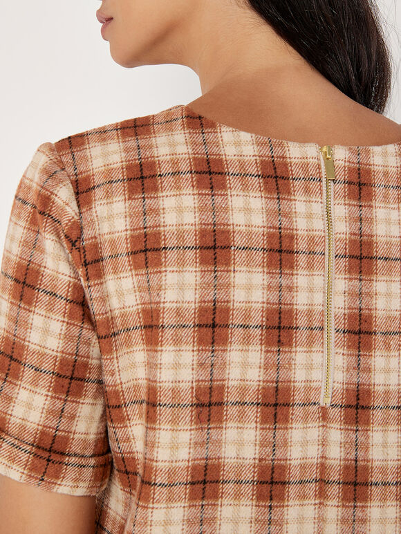 Check Print Swing Mini Dress, Rust, large