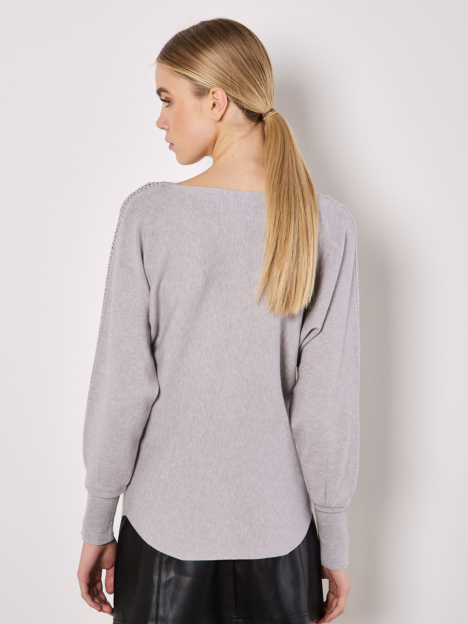 fig L london 　weather jumper SK グレー Batwing Sleeve Studded Jumper | Apricot Clothing