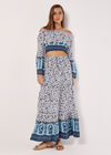 Sarasa Floral Tiered Maxi Skirt, Cream, large