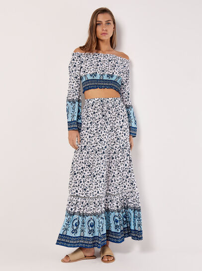 Sarasa Floral Tiered Maxi Skirt