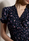 Floral Print Smocked Mini Dress, Navy, large