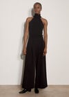 Wide-Leg Pleated Tailored Trousers, Black, large