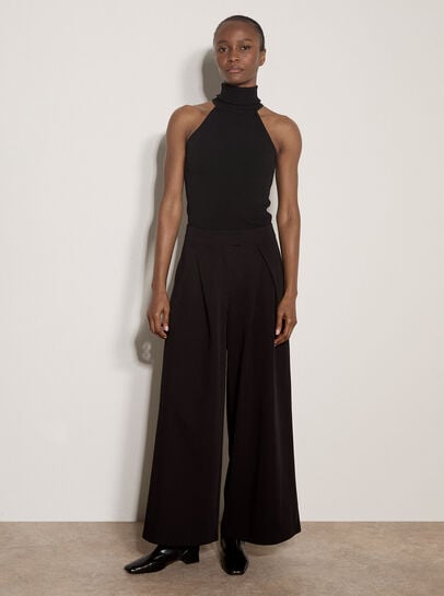 Wide-Leg Pleated Tailored Trousers