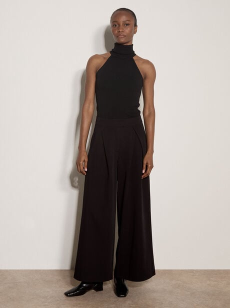 Wide-Leg Pleated Tailored Trousers