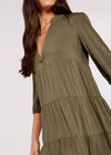 Herringbone Tiered Mini  Dress, Khaki, large