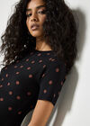 Polka Dot Knitted Shift Mini Dress, Black, large