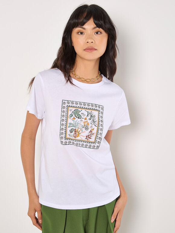 Tropical Placement Print T-Shirt, White, large