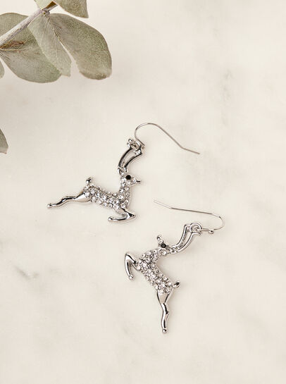 Silver Tone Reindeer Hook Earrings