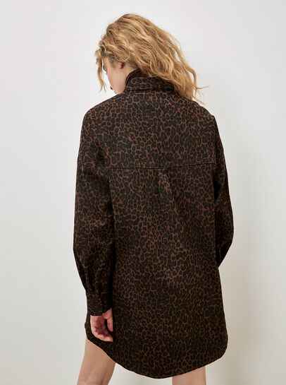 Leopard Denim Shacket Mini Dress