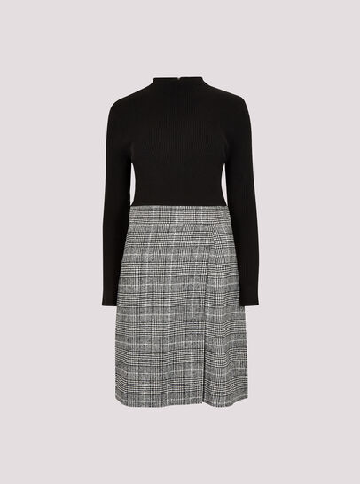 Ribbed Knit Check Skirt Mini Dress