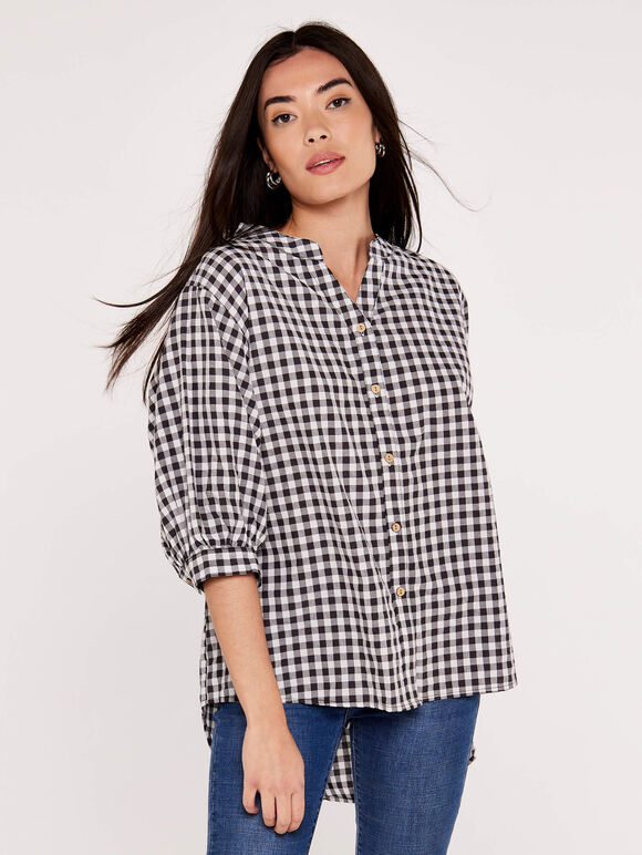 Classy Gingham Oversized Shirt, Black, large