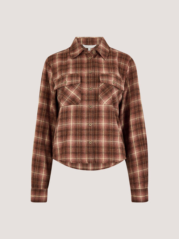 Soft Check Cropped Shirt, Pink, large