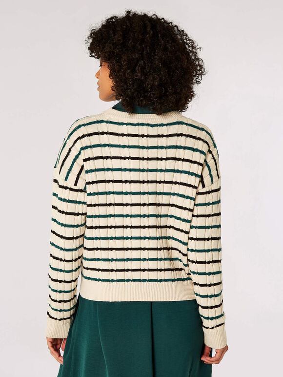 Plaited Knit Stripe Jumper, Stone, large
