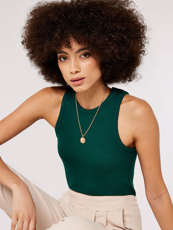 Ribbed Jersey Tank Top, Green, large
