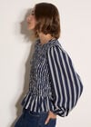 Shirred Bodice Stripe Top, Navy, large