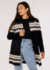 Metallic Chevron Fuzzy Cardigan, Black, large