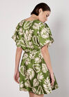 Tropical Leaf Print Satin Mini Dress, Green, large