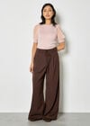Pleat Detail Wide-Leg Trousers, Brown, large