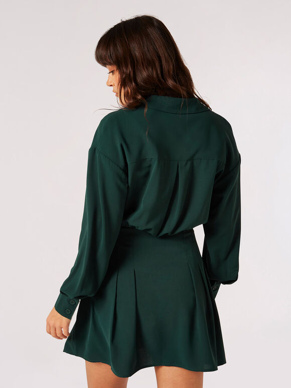 Wrap Shirt Mini Dress, Green, large