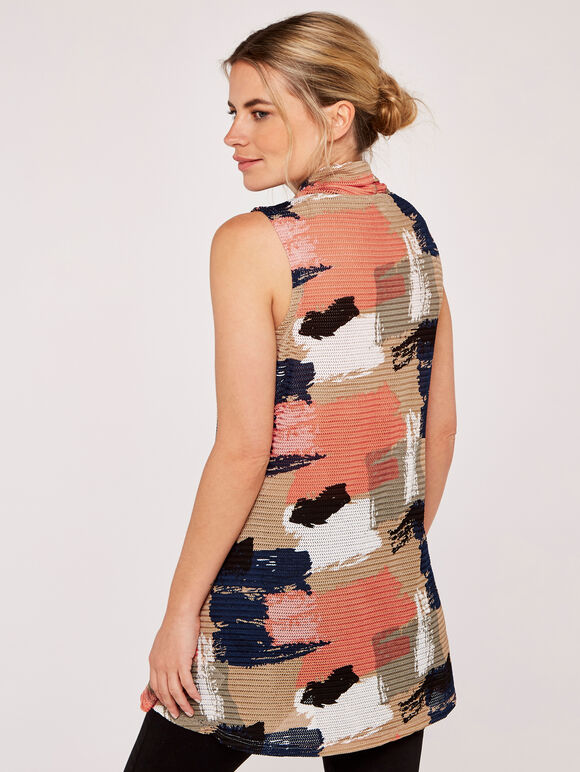 Paintsplash Cowl Neck Mesh Top, Coral, large