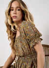 Sarasa Floral Milkmaid Midi Dress, Khaki, large