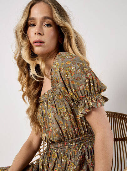 Sarasa Floral Milkmaid Midi Dress