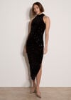 Velvet Sequin Halter Neck Maxi Dress, Black, large