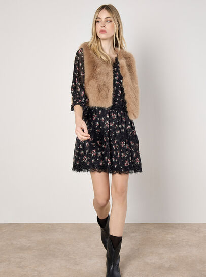Vintage Floral Lace Tiered Mini Dress