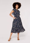 Ruffle Sleeve Midi Dress, Navy, large