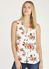 Floral Button Down Sleeveless Shirt, Cream, large