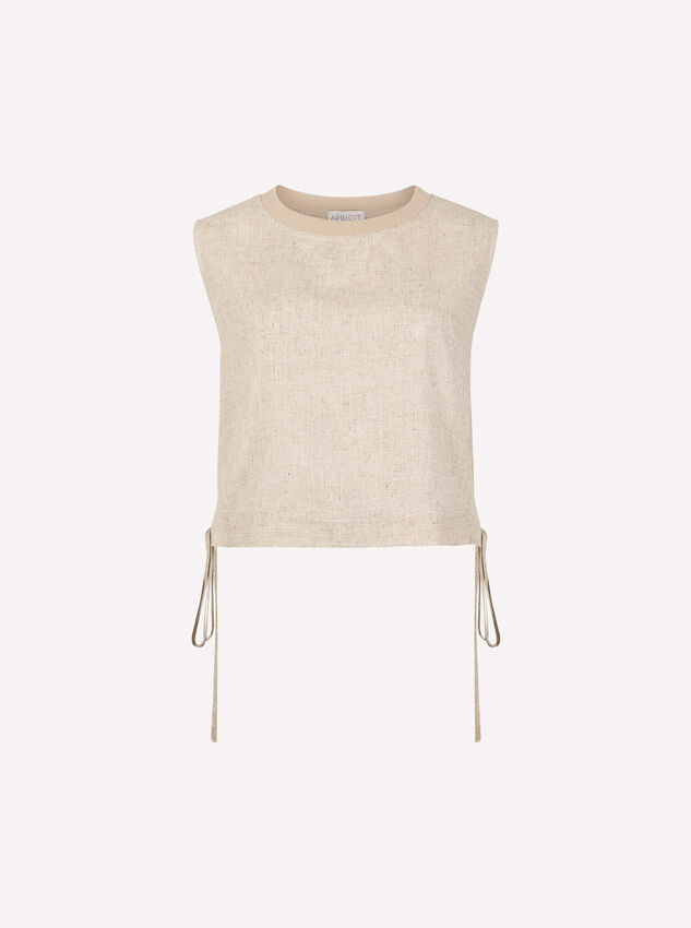 Linen Blend Crop Top, Stone, large
