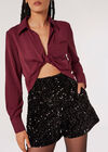 Velvet Sequin Embellished Shorts, Black, large