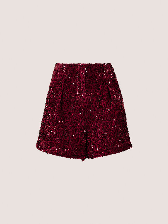 Sequin Velvet Shorts, Burgundy, large