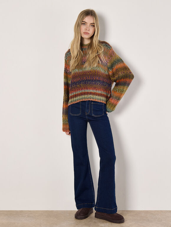 Chunky Knit Tonal Stripe Jumper, Orange, large