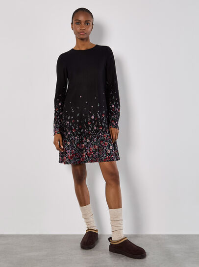 Floral Border Jersey Knit Mini Dress