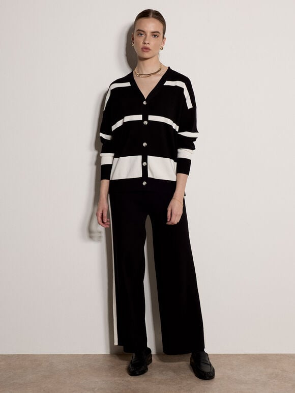 Monochrome Stripe Oversized Cardigan, Black, large