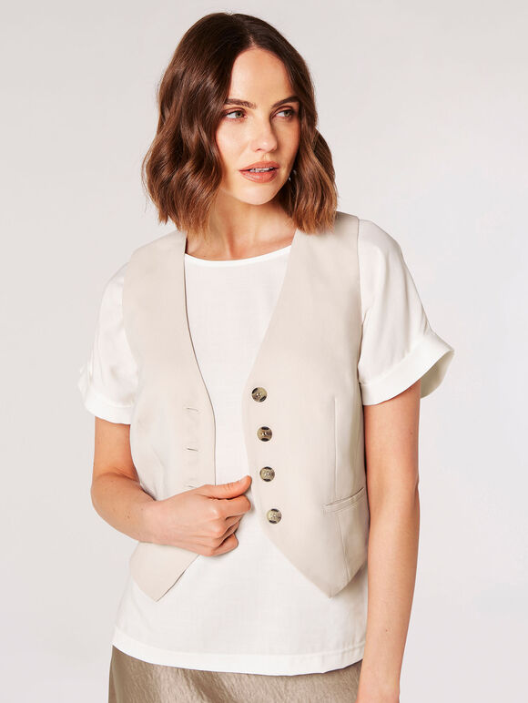 Textured Tailored Waistcoat, Stone, large