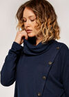 Soft Marl Mock Neck Button Front Top, Navy, large
