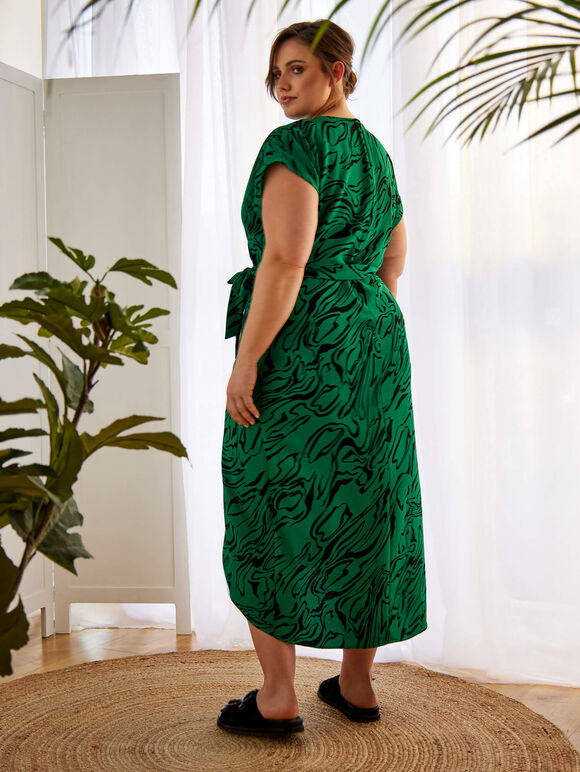 Curve Waves Wrap Midi Dress, Green, large