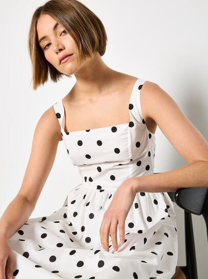 Polka Dot Smocked Midi Dress