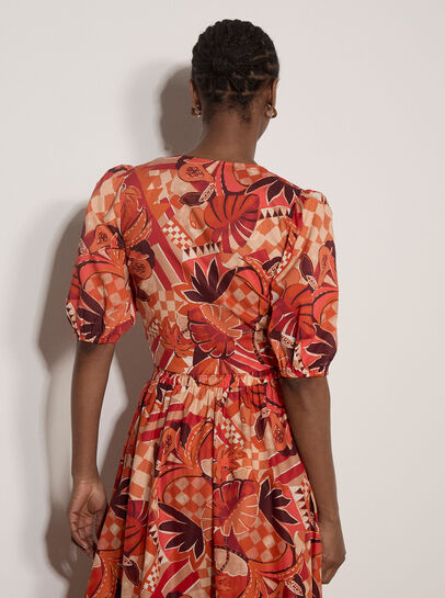 Tropical Leaf Patchwork Tie Front Top