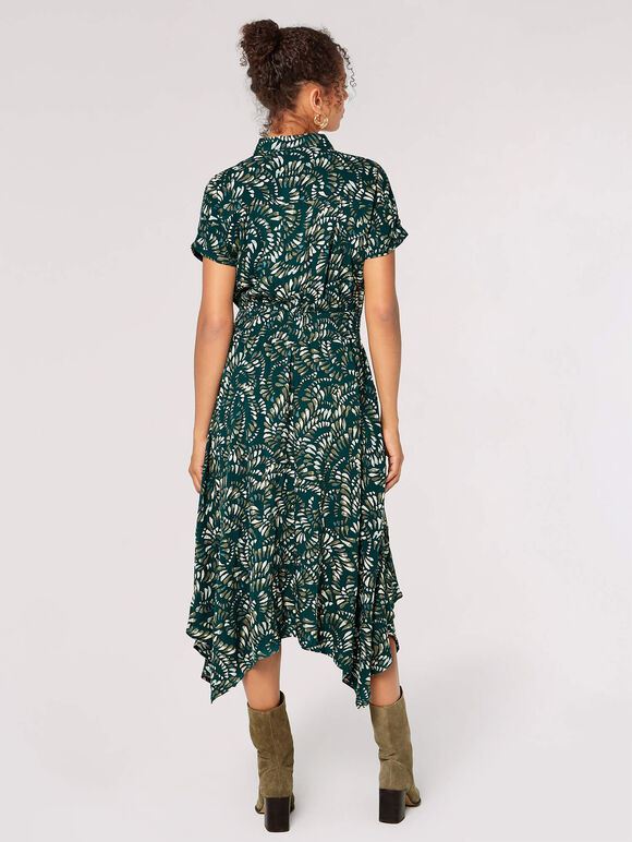 Abstract Print Shirt Midi Dress, Green, large
